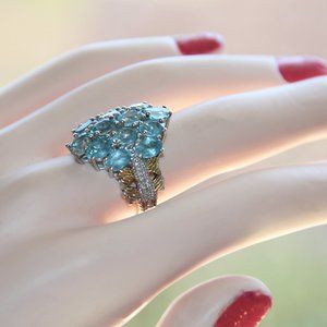 STS Sterling Silver Blue Topaz Cluster Ring